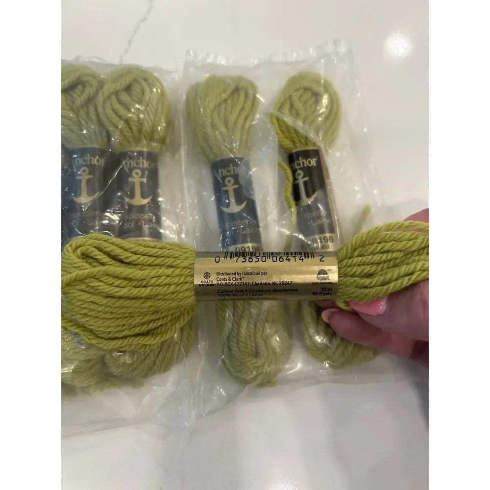 Vtg Anchor Tapisserie 100% Wool Yarn Green 6 Skeins 10M #09196 Embroidery Thread